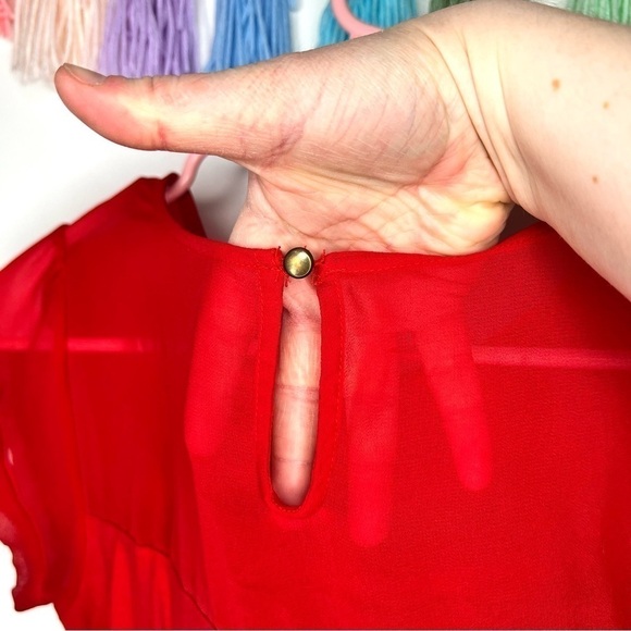 Express Red Short Sleeve Mesh Formal Dressy Business Casual Blouse Extra Small - Picture 9 of 12